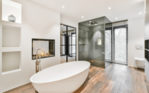 Modern Bathroom Design Elegant freestanding tub in a Los Gatos bathroom remodel service