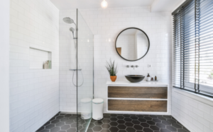 BATHROOM REMODELING COMPANY Custom floating vanity in a Redwood City bathroom renovation project