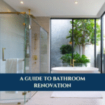 Walk-in shower and elegant bathtub in a modern bathroom